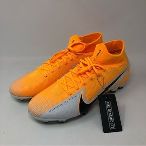 NEW MENS NIKE SUPERFLY 7 PRO FG WHITE ORANGE SOCCER CLEATS AT5382-801 SIZE 10